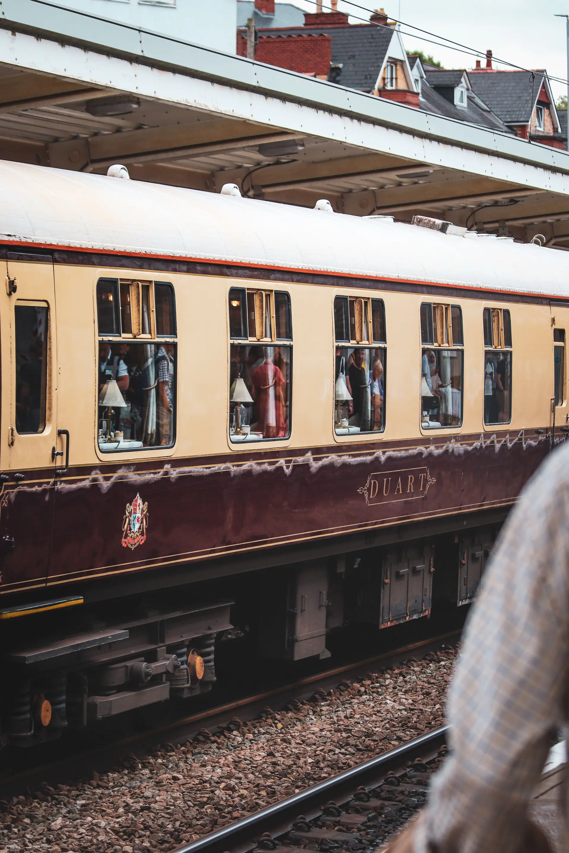 Historic Great Western railway train platform with polished timber carriages