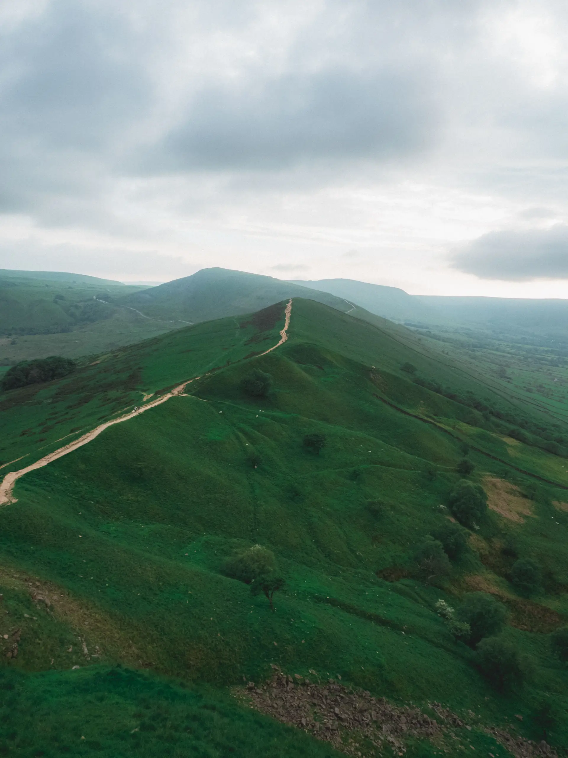 Scenic view across England Peak District valleys and rolling ridges