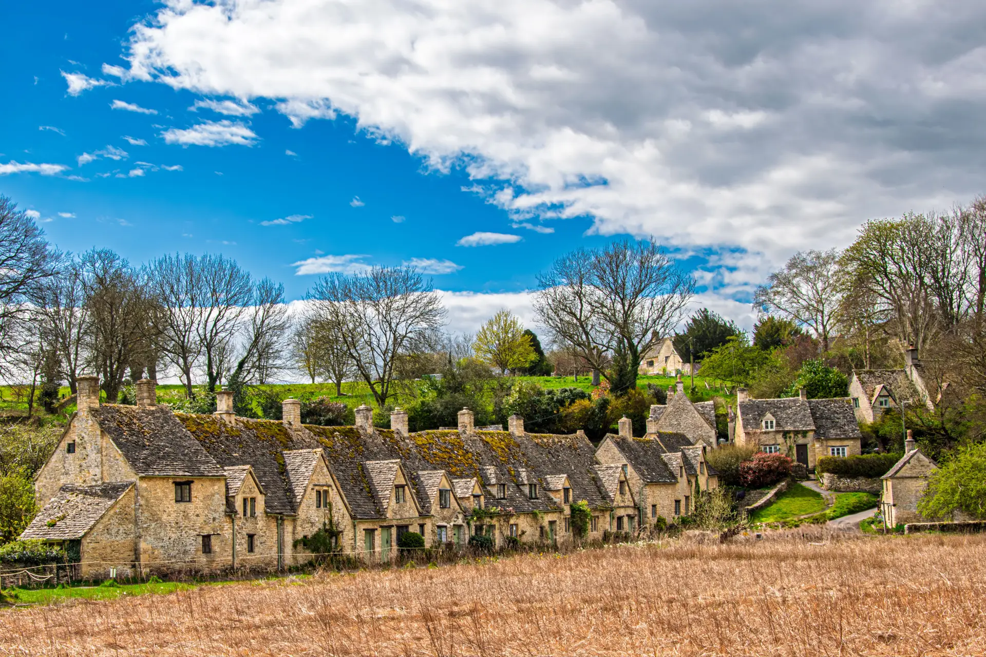 Picturesque Cotswold village with historic stone houses
